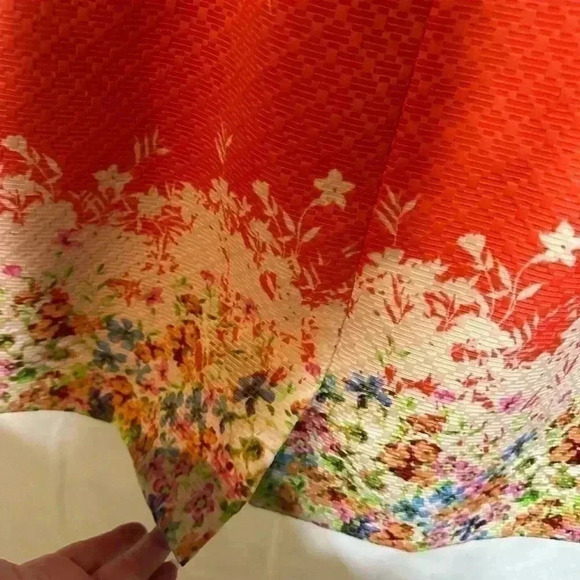 Tahari Womens A-Line Dress Sz 8 Coral  Multicolor Floral Lined Sleeveless Zip - Picture 4 of 6